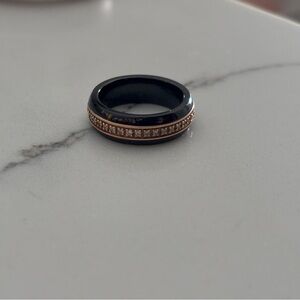 Black Ceramic Ring with Rose Gold Crystal Band